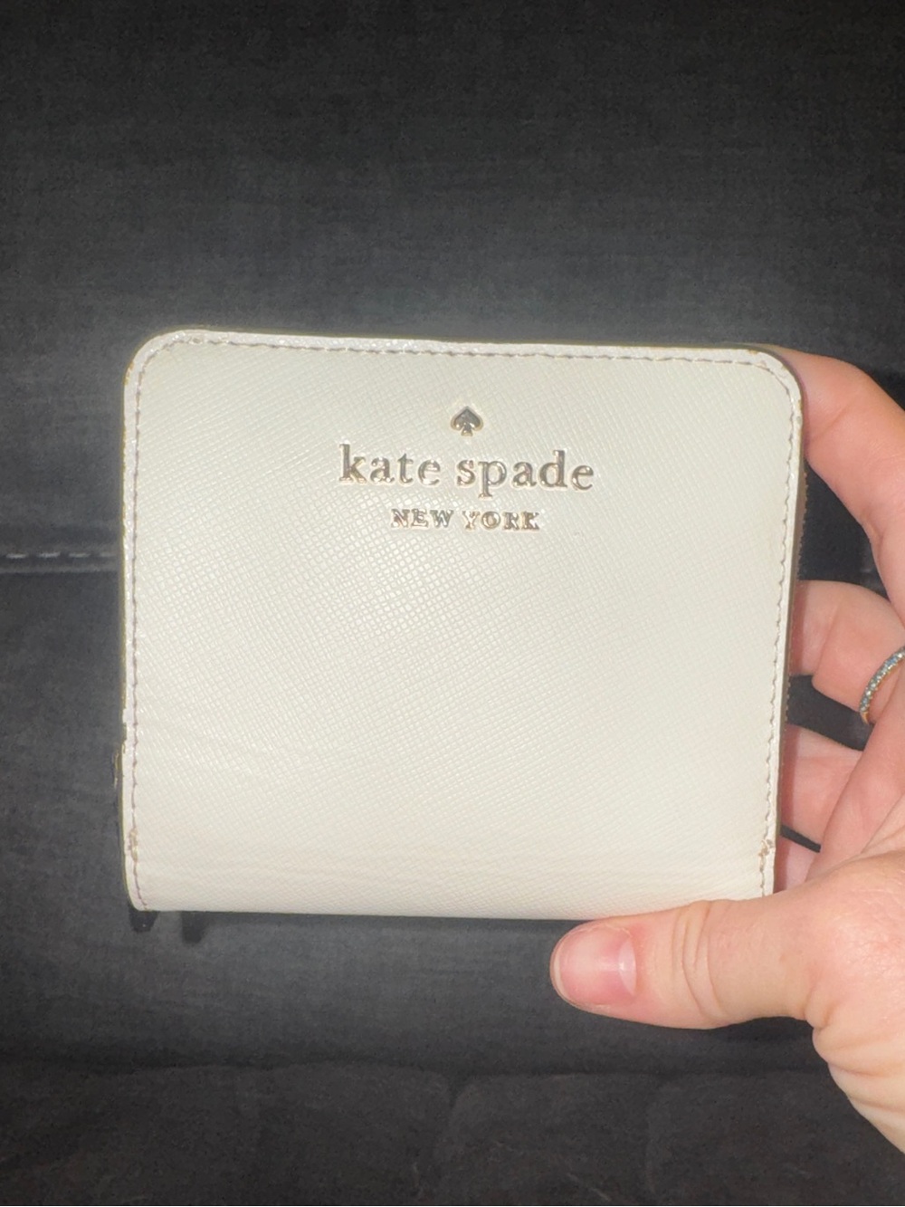 Kate Spade New York Ivory Saffiano Leather Zip Bifold Wallet